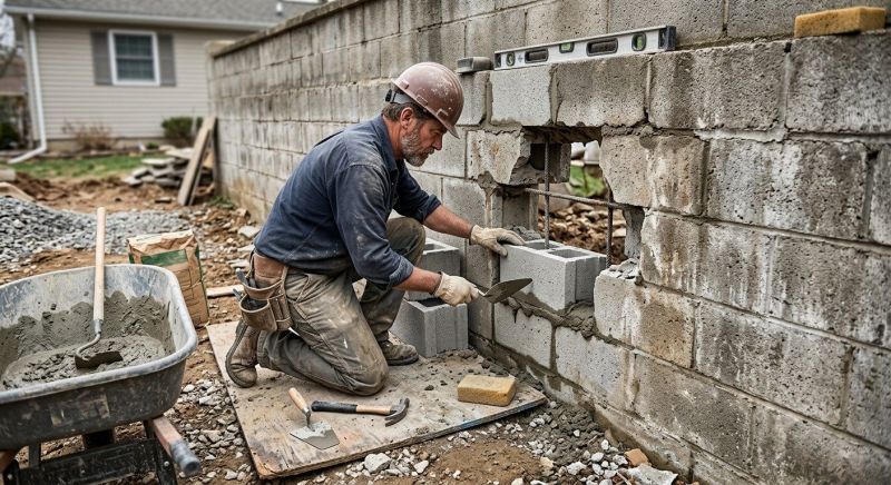 Cinder Block Wall Repair in Johnston, IA